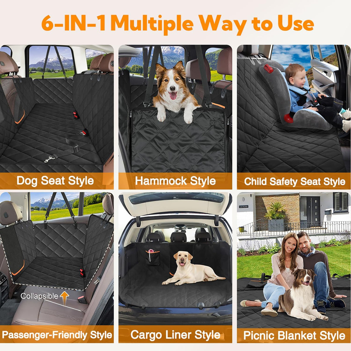 Dog Car Seat Cover for Back Seat, Waterproof Hammock for Car&Suv