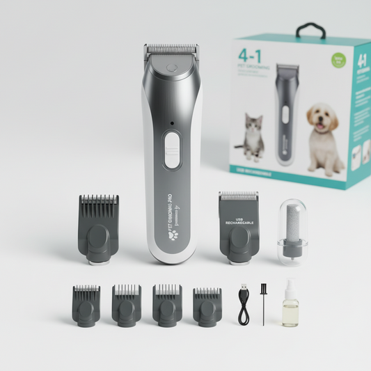 4 in 1 Electric Pet Grooming Kit - Hair Trimmer, Clippers, Nail Grinder for Cats & Dogs